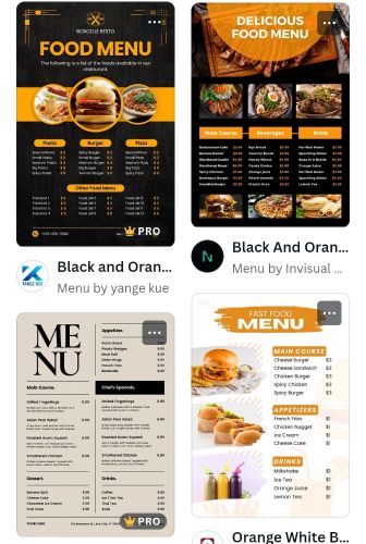 menu for restaurant and shop